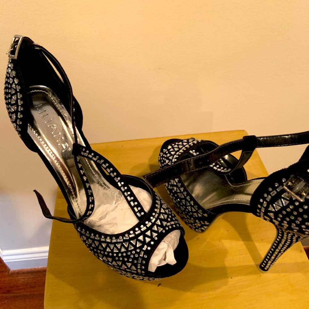 New Black Rhinestone Peep Toe